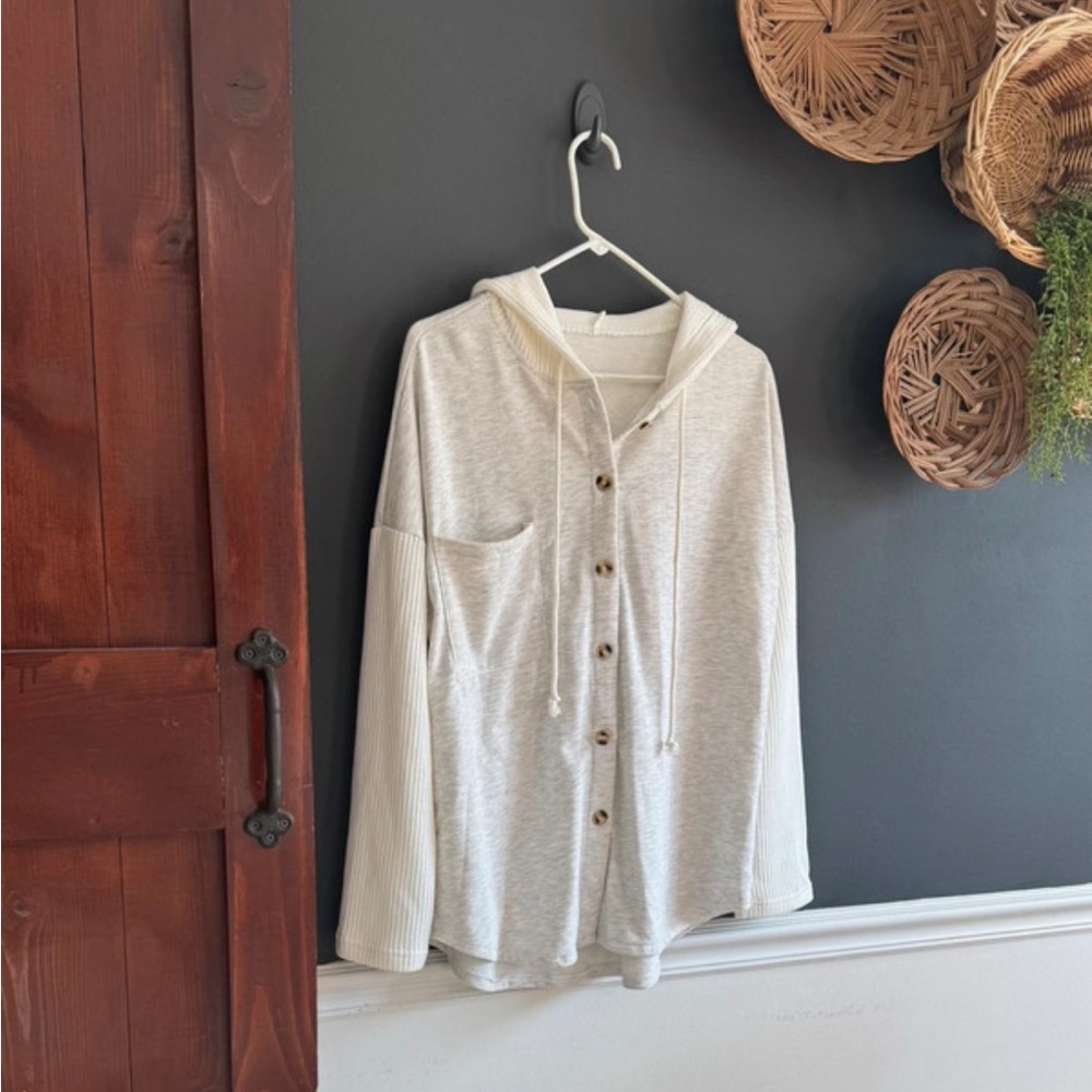 Cream Hooded Button-Up Shirt